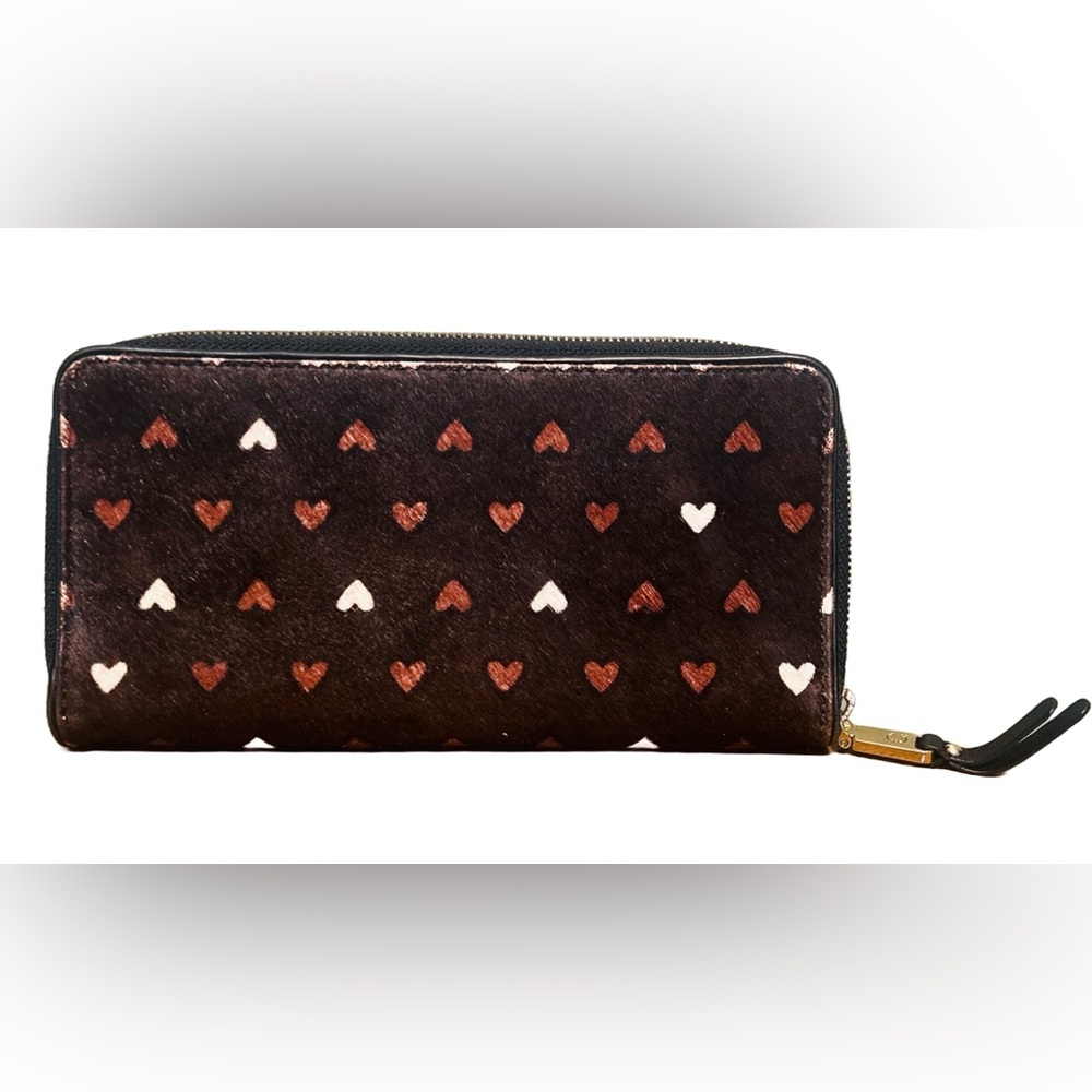 C Wonder Brown Calf Hair Hide with Heart, Zip Wallet - Picture 2 of 10